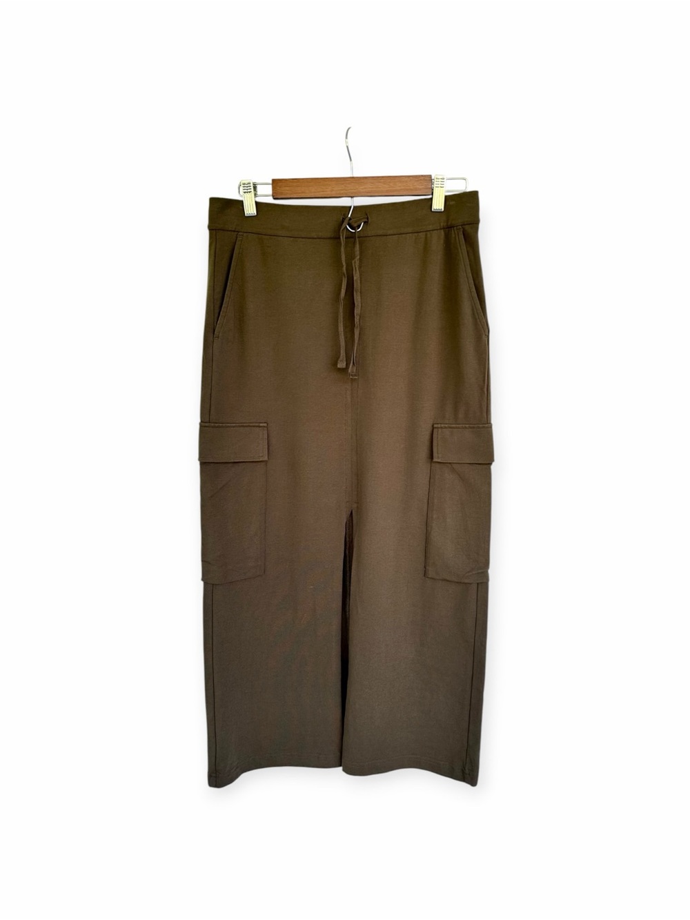 Eileen Fisher Pima Cotton Stretch Jersey Cargo Skirt Maxi Length XS Birch